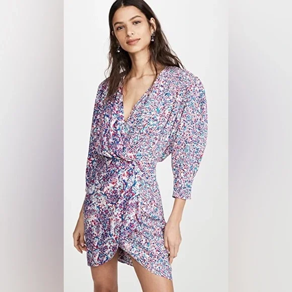 IRO made in Paris multi color mini dress w beautiful sleeves a side zipper